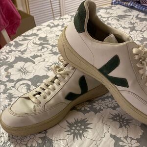 Veja Women's White and Green Sneakers